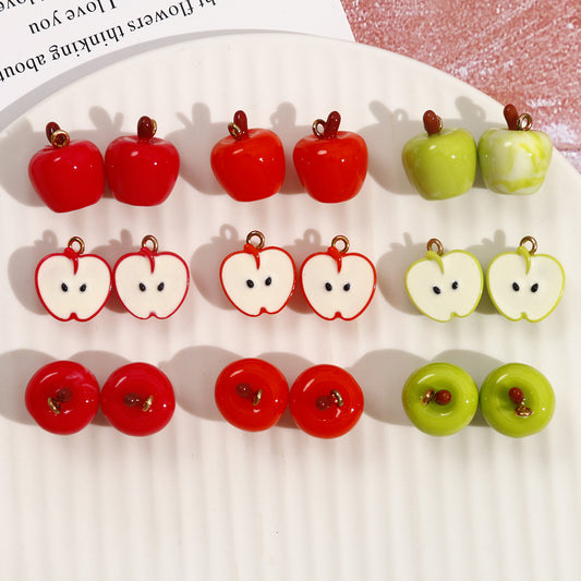 14mm Cartoon-inspired Artificial Fruit Christmas Apple Resin Pendant 5pcs