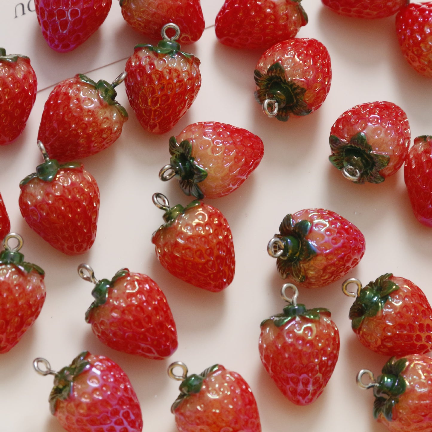 Sweet Red Resin Strawberry Pendant from the Artificial Fruit Series 6pcs