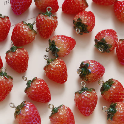 Sweet Red Resin Strawberry Pendant from the Artificial Fruit Series 6pcs