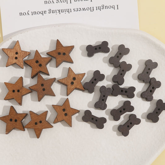 Creative Wooden Brown Star and Small Bone Two-Hole Buttons 40pcs