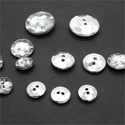 9mm-25mm Zwei-Loch Acryl Transparente Knöpfe Diamant Facetten 900 Pack