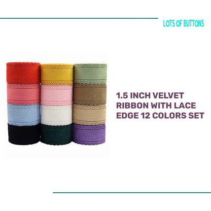 1.5 Inch Velvet Ribbon with Lace Edge 12 Colors Set by@Outfy